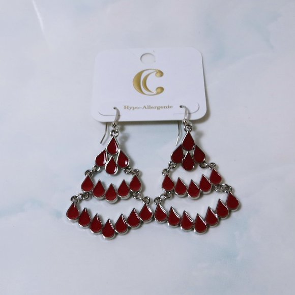 Whimsical Charming Charlie Red Enamel Chandelier Style Earrings NWT - Picture 2 of 4